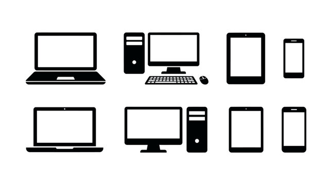 Digital Device Icons Collection Featuring Laptop Computer Tablet And Smartphone