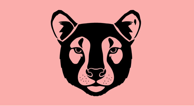 Cougar head silhouette with fierce expression on pink background