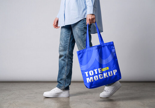Tote Bag Mockup with Model Walking