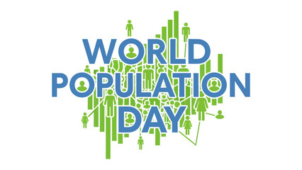 Fototapeta premium World Population Day Graphic: A stylized graphic represents the growing global population with icons of people and bar charts, highlighting the theme of World Population Day.