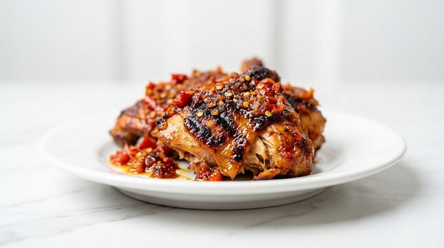Indonesian Grilled Ayam Bakar with Sambal &ndash; Charcoal Chicken Southeast Asia Stock Image