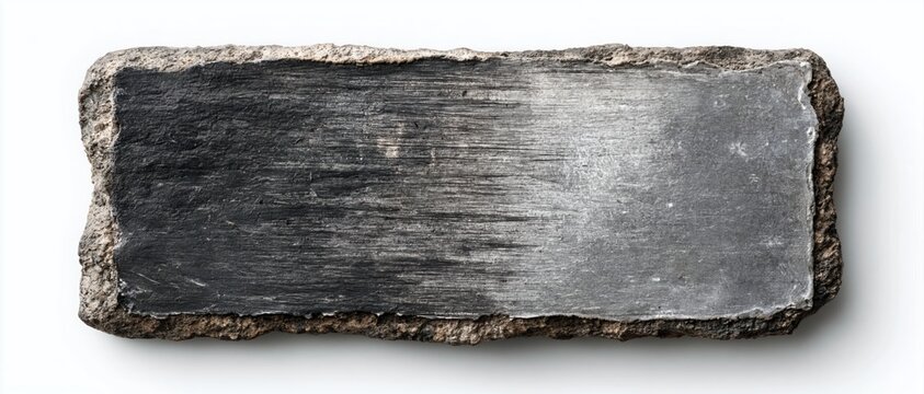 Stone slab of dark grey natural rock with rough edge and smooth textured background