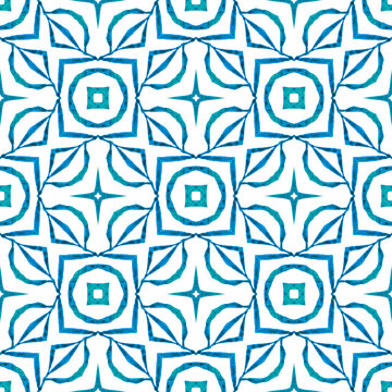 Hand drawn tropical seamless border. Blue rare boho chic summer design. Textile ready fancy print, swimwear fabric, wallpaper, wrapping. Tropical seamless pattern.