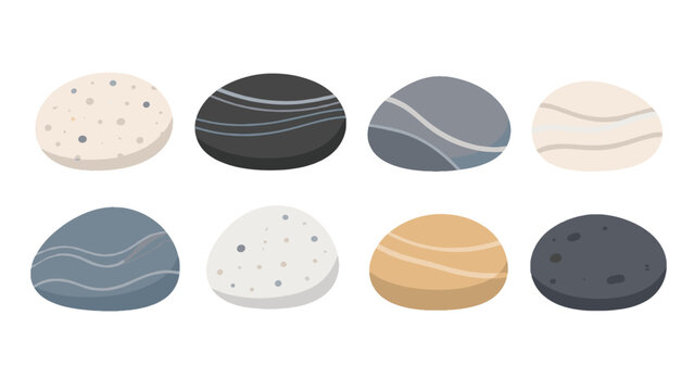 Set of smooth decorative pebble stones in flat vector style