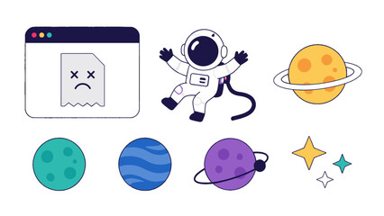 Space themed cartoon icon set with astronaut and planets © icon_art
