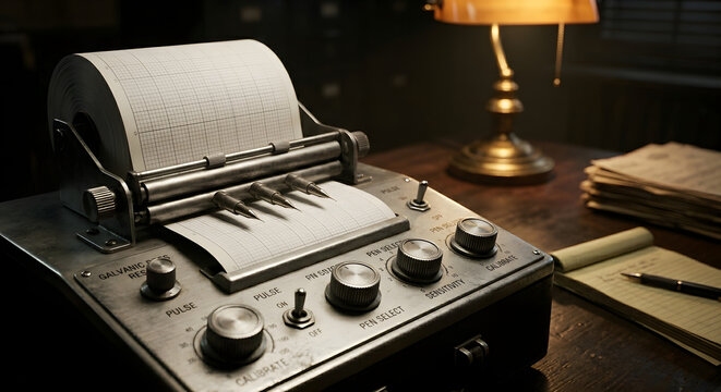 Vintage Polygraph Lie Detector Machine with Rolling Graph Paper