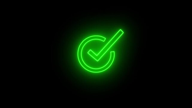 Neon check mark icons on black background three repeating symbols