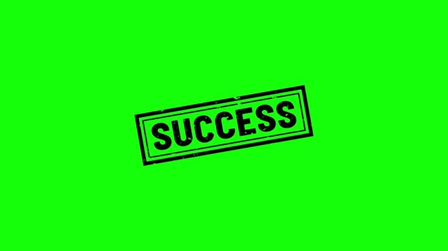 Animated success rubber stamp effect with a stick figure character on a green screen background