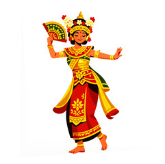 Obraz premium Balinese Traditional Dancer Performing Cultural Dance in Ornate Costume Flat Vector Illustration