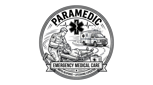 Paramedic Emergency Medical Care Emblem: Ambulance, Doctor, Patient Care, Lifesaving