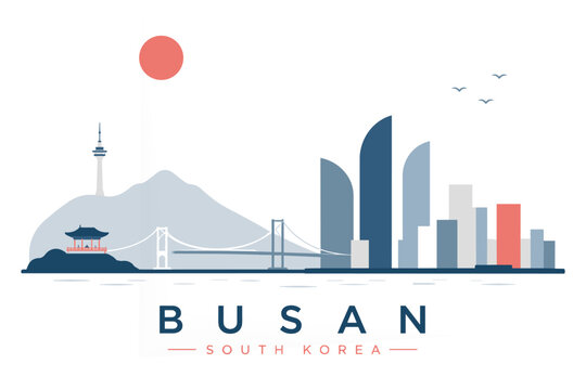 Busan South Korea Minimalist Skyline Travel Poster Vector Illustration