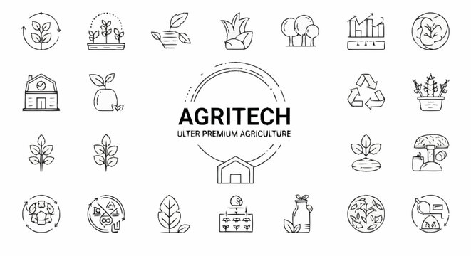 Agriculture Technology Logo Icons Set.