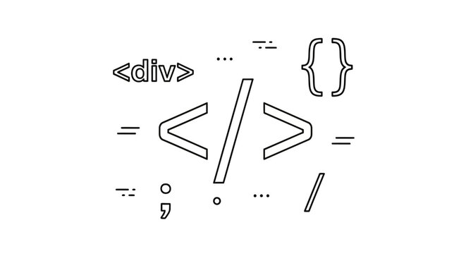 Programming code symbols vector illustration. Abstract web development, software engineering, and computer science elements background.