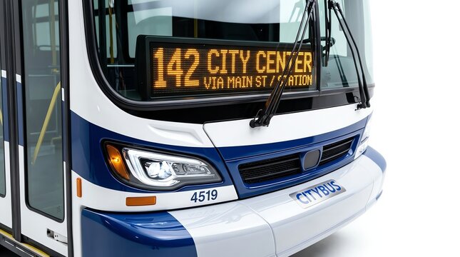 Modern City Bus Transportation Vehicle at Urban Transit Stop.