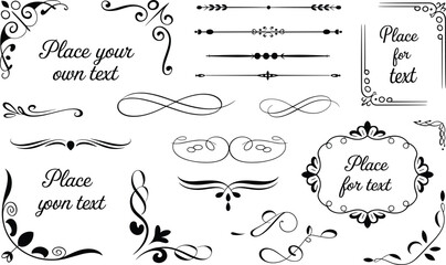 Elegant black vintage decorative ornaments and calligraphic frames for wedding invitation card designs on clean white background. © Vector Expert