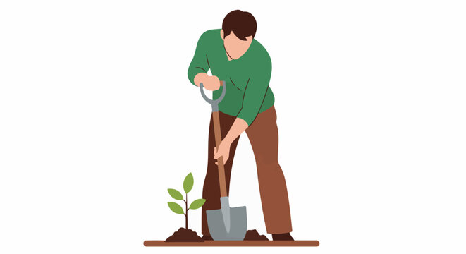 Person planting a small tree with a shovel