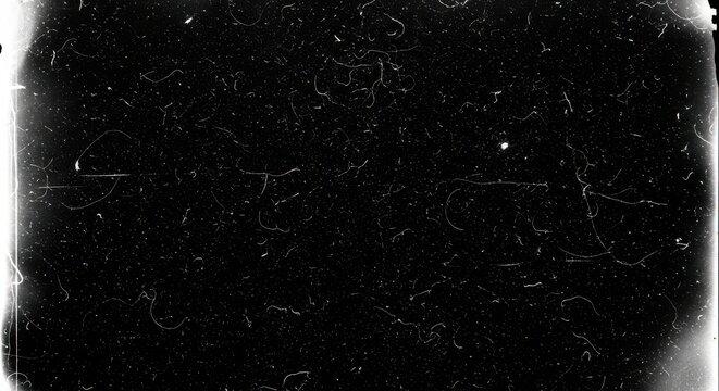 Vintage Film Grain Texture with Scratches Dust and Hair Particles for Retro Cinematic Overlay Effect on Black Background