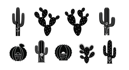 Black cactus icons on white background © SanjidaSultana