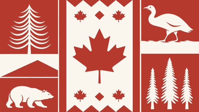 Canada day poster with maple leaf wildlife