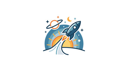 Fototapeta premium Rocket Launching into Space with Planets and Stars