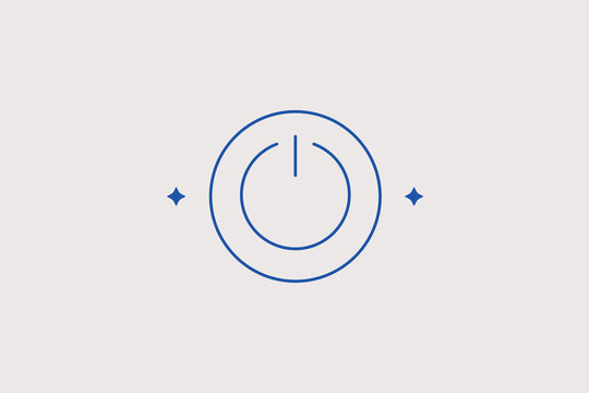 Circular electronic power turn on button line icon for hardware system shutdown processing, electrical equipment activation tracking. Helpful vector illustration for device settings dashboards.