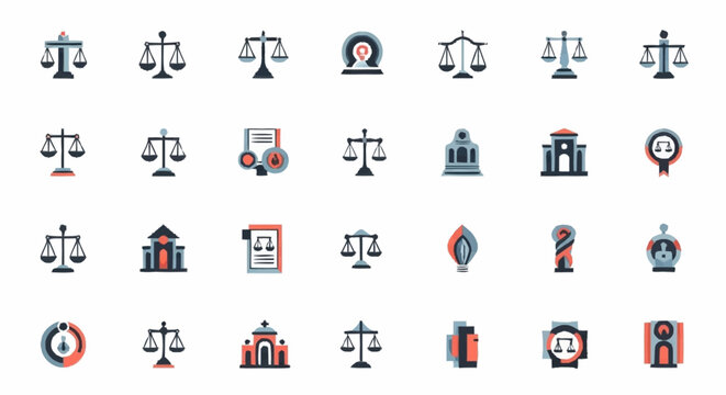 Justice law scales icons symbols.