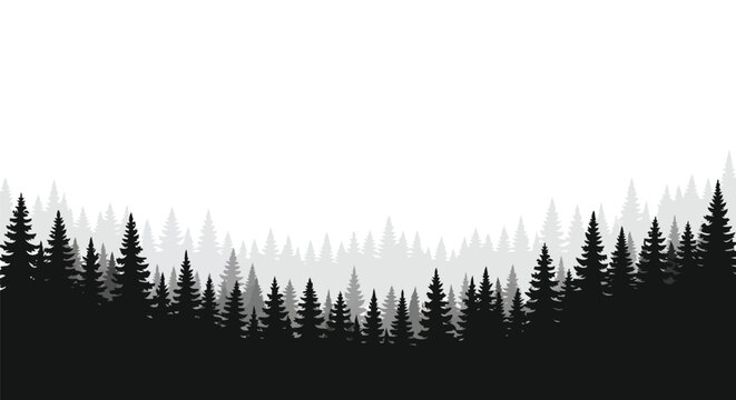 Black forest silhouette with city skyline background