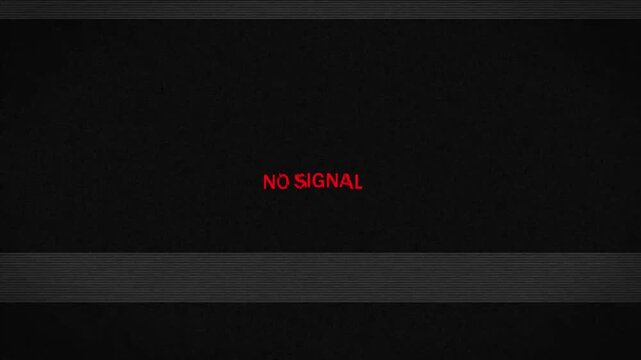 Static lines and text reading no signal on black background video footage