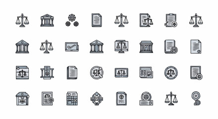 Fototapeta premium Black and white law icons set.