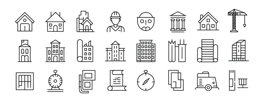 Building outline icon, linear architecture and house design elements for construction and property projects
