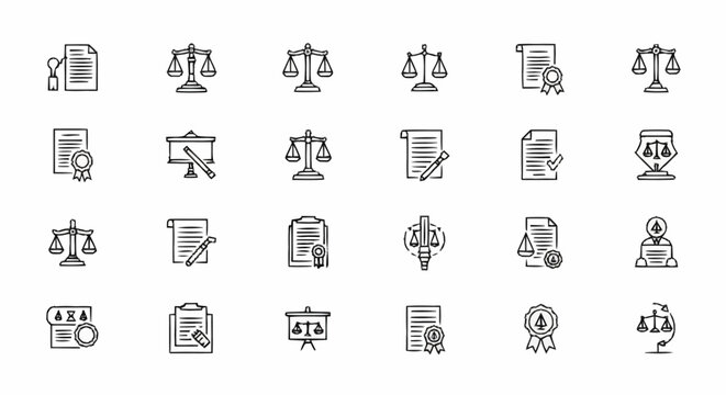 Black and white law icons set.