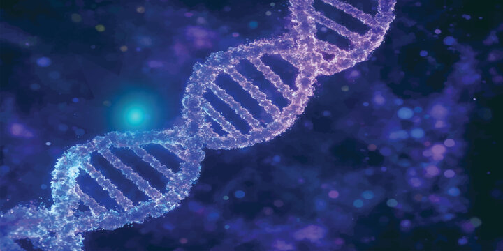 Glowing DNA helix double helix structure in digital biotech environment with genetics molecular research structure scientific laboratory chemistry technology healthcare bioinformatics