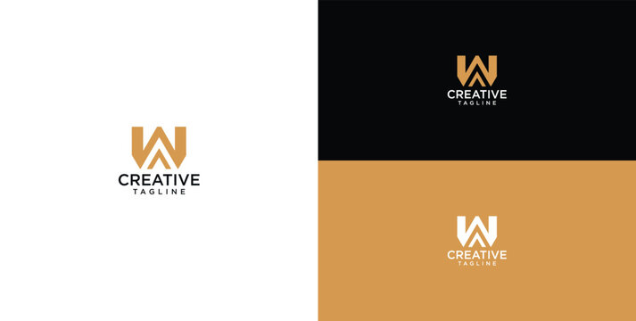 Creative WA AW letter monogram logo design with geometric elements for modern corporate brand identity