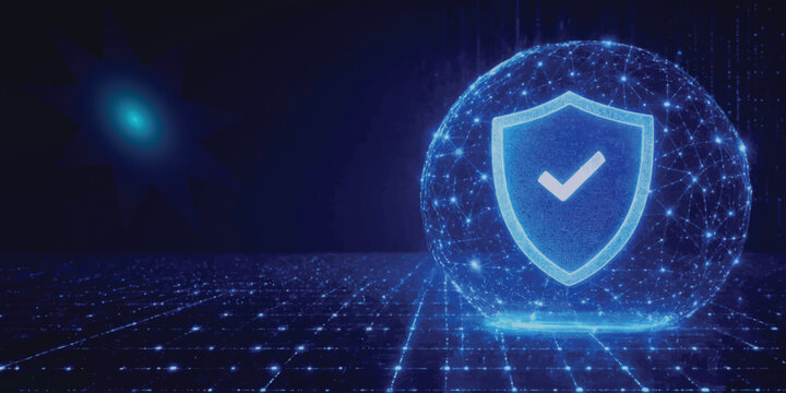 Data protection security shield inside a digital network sphere with security protection technology internet computer communication connection innovation background abstract development