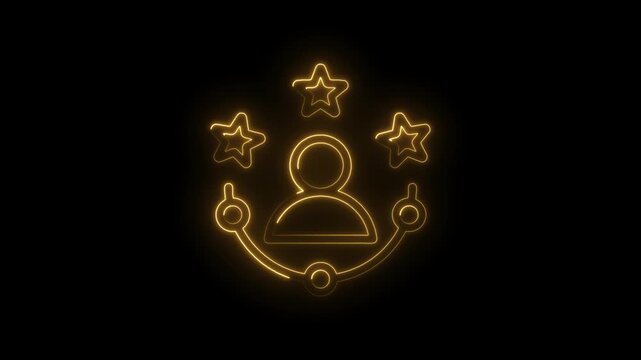 Glowing golden neon outline of a person icon surrounded by three stars and connecting circles