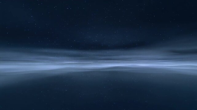 Atmospheric dark fog layers drifting forward in dim cosmic space with subtle glittering highlights