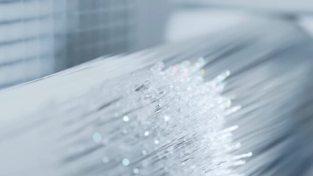 Abstract White Fibers with Sparkling Light Points and Diagonal Motion