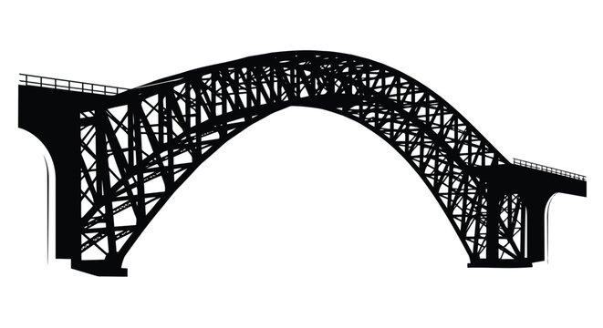 Black silhouette of a steel arch bridge