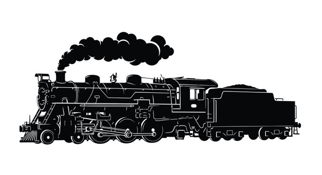 Black steam train with smoke