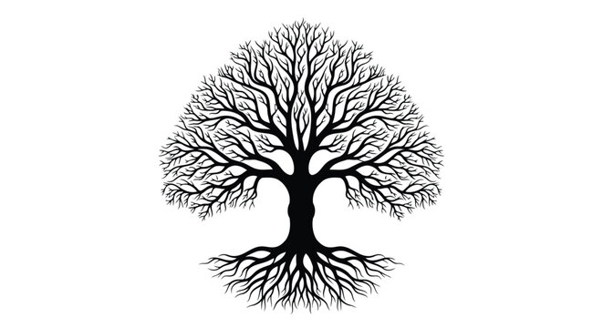 Black tree silhouette with roots