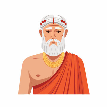 Illustration of an elderly Indian man with a white turban and orange robe