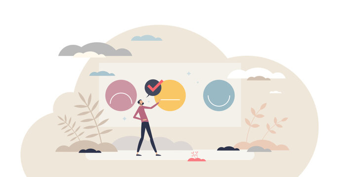 Sentiment analysis and identify emotions with AI machine tool tiny person concept, transparent background. Customer reaction recognition from voice processing and biometrics for