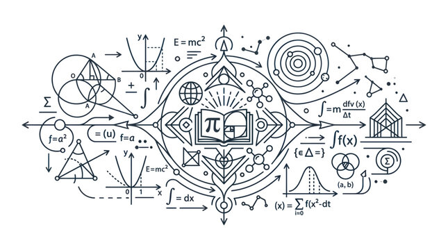 Abstract Math and Science Symbols, Formulas, and Geometry Illustration