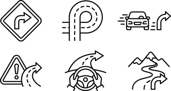 Speed Limit and Road Regulation Thin Line Icon Set