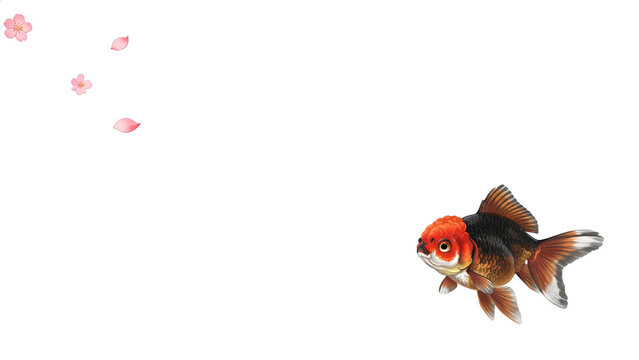 Black Ranchu Goldfish with Sakura Petals on Minimal Japanese Background &ndash; 4K Wallpaper