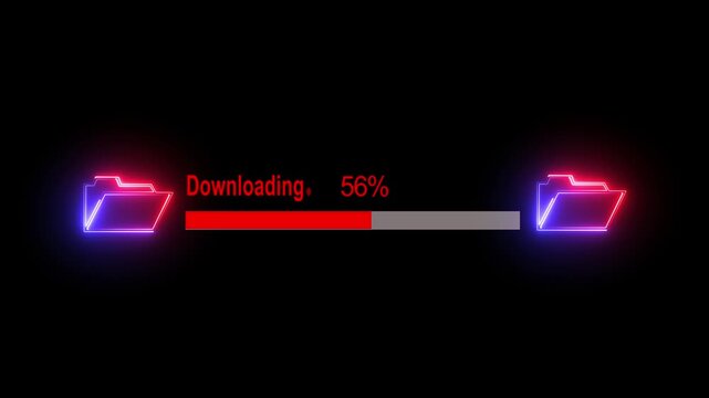 File transfer from neon line folder loading folder animation on background.