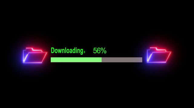 File transfer from neon line folder loading folder animation on background.