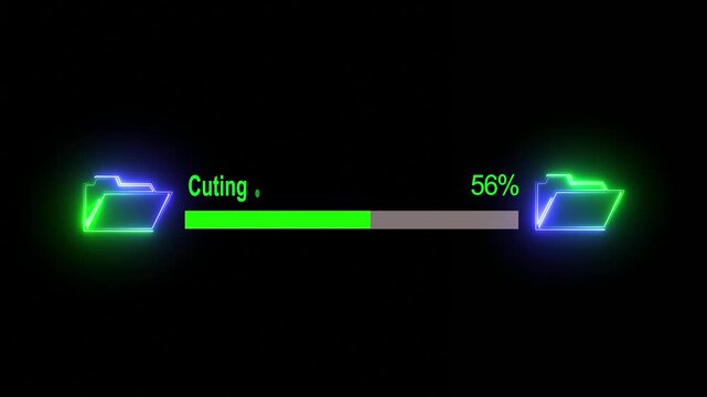 File transfer from neon line folder loading folder animation on background.