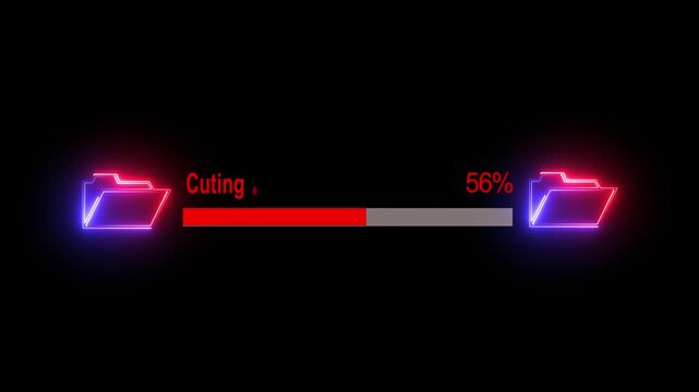 File transfer from neon line folder loading folder animation on background.