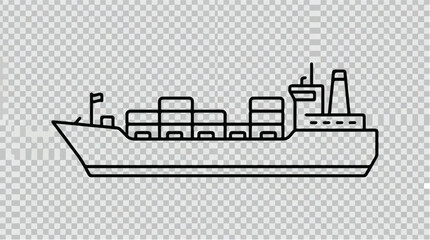 Naklejka premium Cargo ship line icon vector, industrial container ship for global logistics, maritime freight transport vessel outline, commercial shipping boat